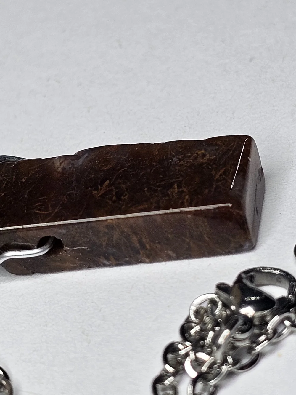 Men's/Women's Brown Stone Pendant Necklace - Silver Chain
